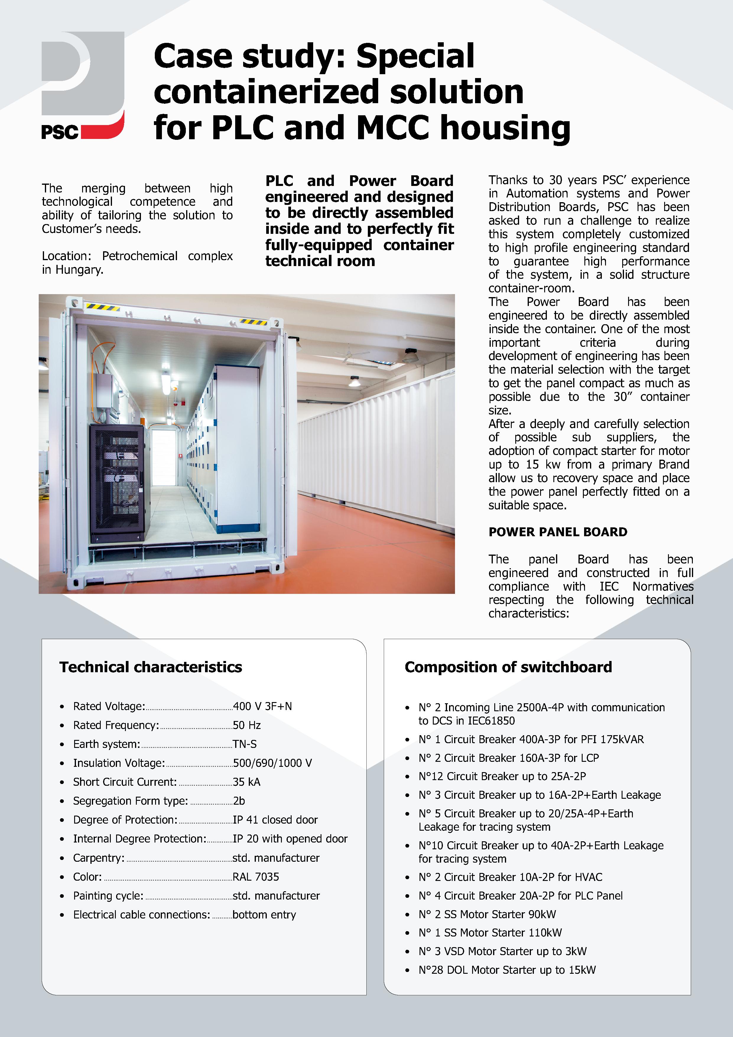 Case study: Special containerized solution for PLC and MCC housing